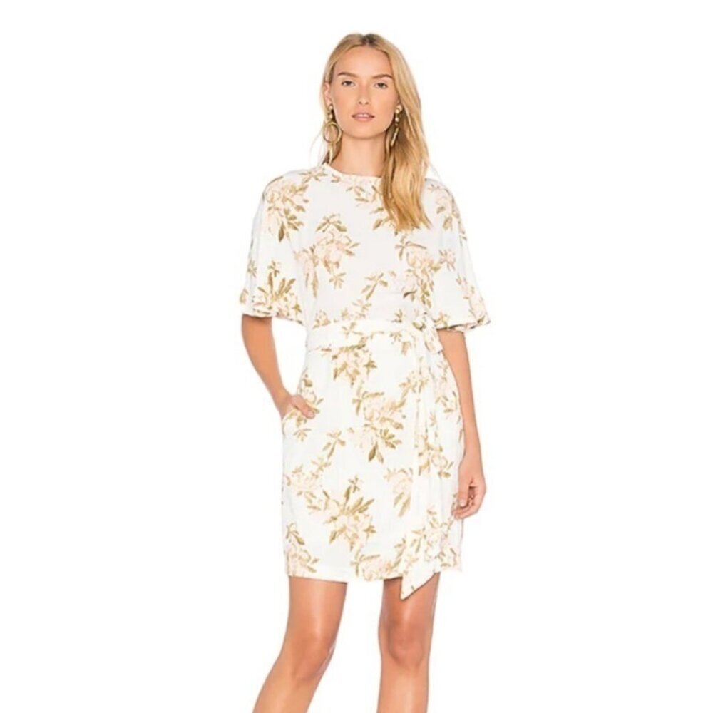 Ganni St. Pierre Floral Crepe Dress in Vanilla Ice